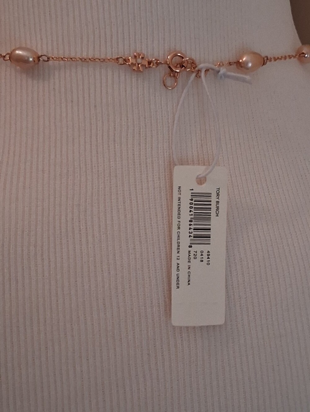 🌷Tory Burch Rose Gold Immitation Pearl And Crystal Pave Kira Logo Necklace NWT - Picture 10 of 15